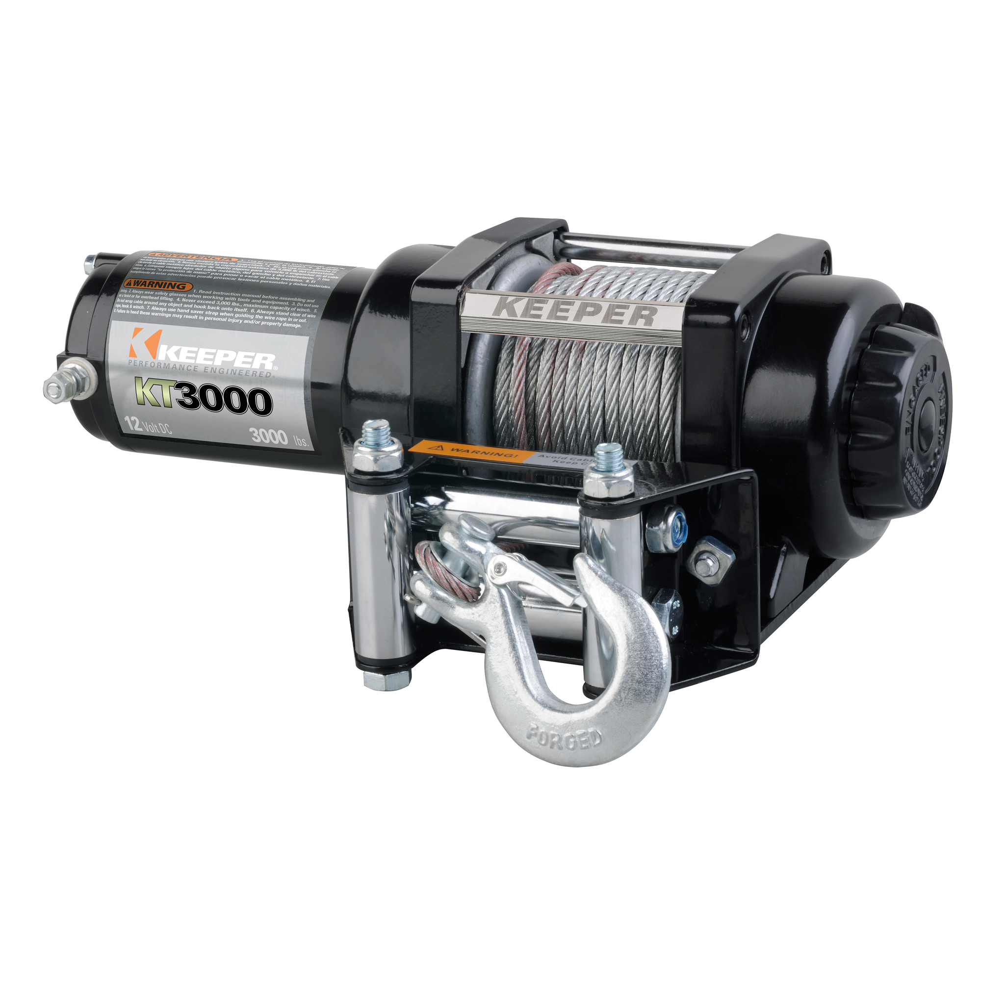 Keeper KT, DC Powered Winch, Plate, 3000lb. Capacity, Volts 12, Model# KT3000